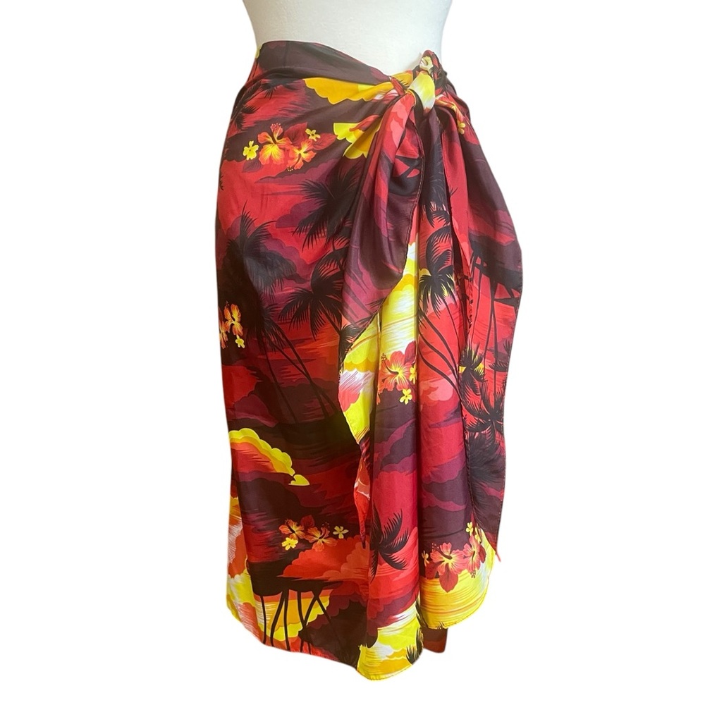 Red Tropical Print Sarong Wrap - Women Swim Sarong